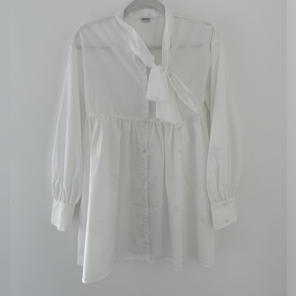 INGNI Button Down Dress or Top in White Size Medium